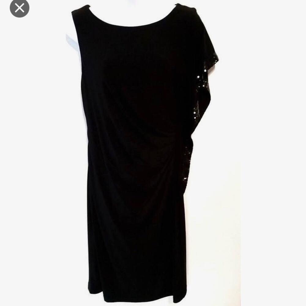 Nightway black sequin evening dress ruffled Large VINTAGE